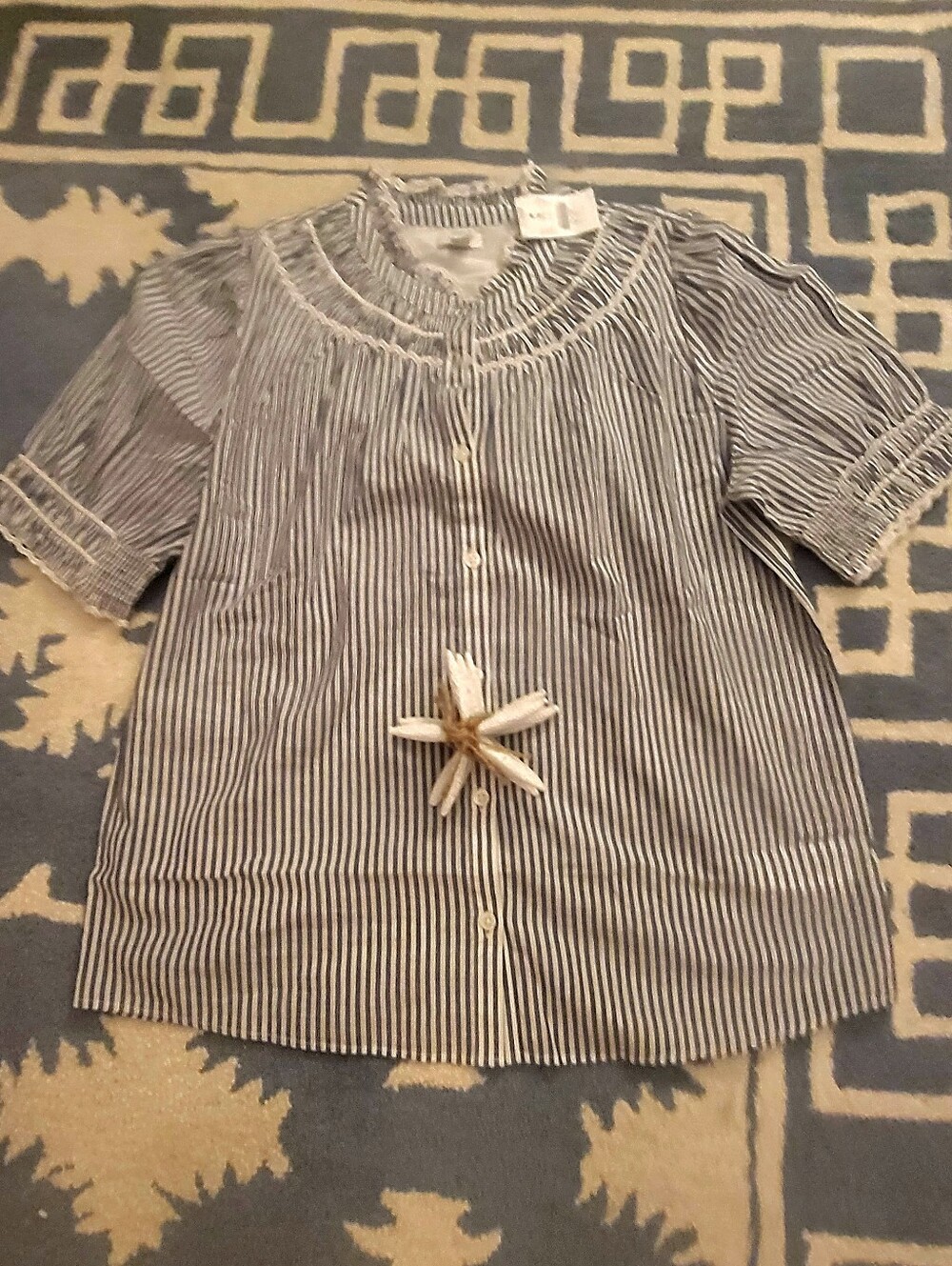 JCrew Navy & White Striped Button-Front Top